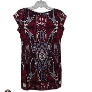 Guess by Marciano Floral Red White Shift Dress Size LARGE Women's Silk Blend